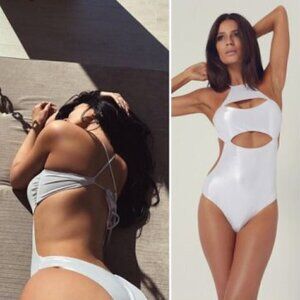 New Melissa Odabash Cut Out Silver Swimsuit/Top New Beyoncé Style 8 US